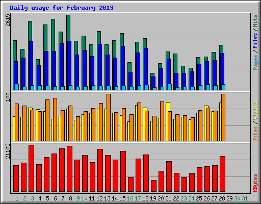 Daily usage for February 2013