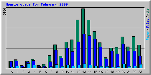 Hourly usage for February 2009